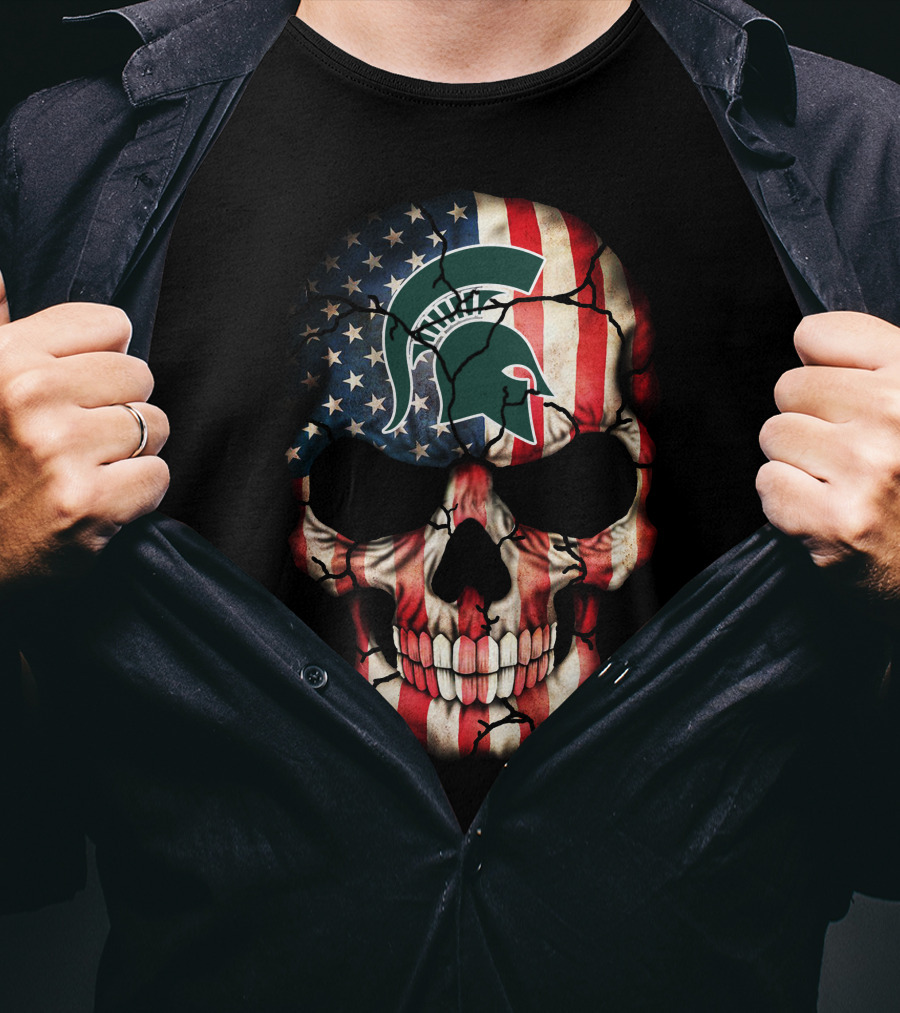 Michigan State Spartans American Flag Skull T-Shirt