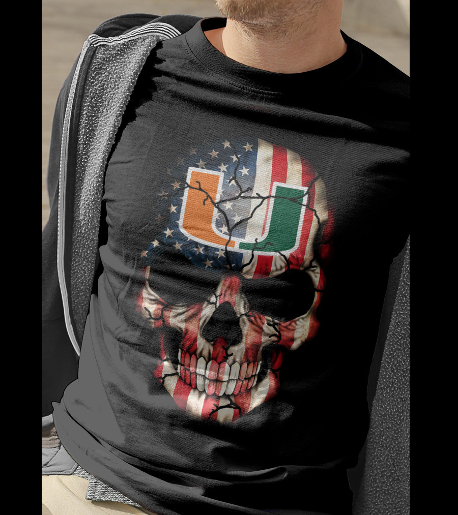 American Flag Skull Miami Hurricanes U T-Shirt