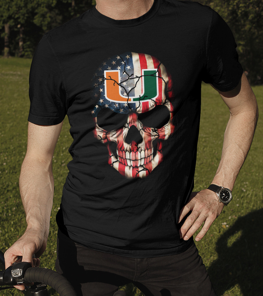 American Flag Skull Miami Hurricanes U T-Shirt