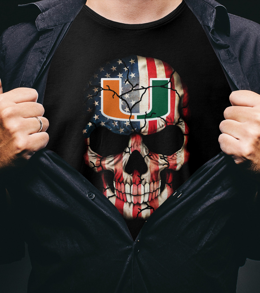 American Flag Skull Miami Hurricanes U T-Shirt
