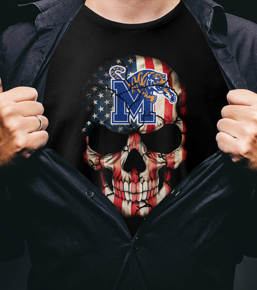 Memphis Tigers American Flag Skull T-Shirt