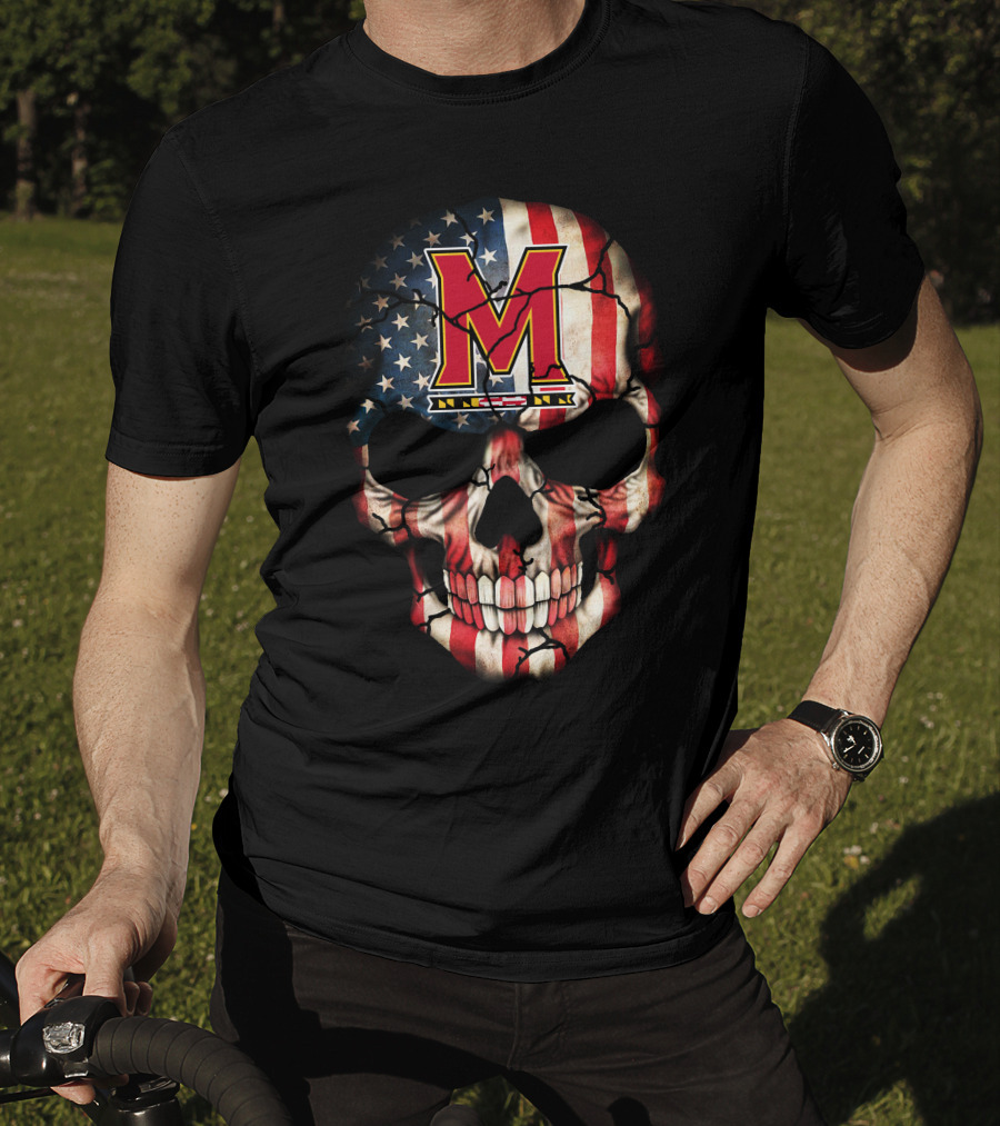Maryland Terrapins Skull American Flag T-Shirt
