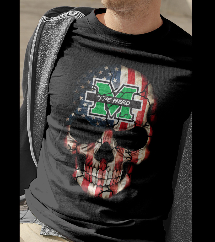 Marshall Thundering Herd American Flag Skull T-Shirt