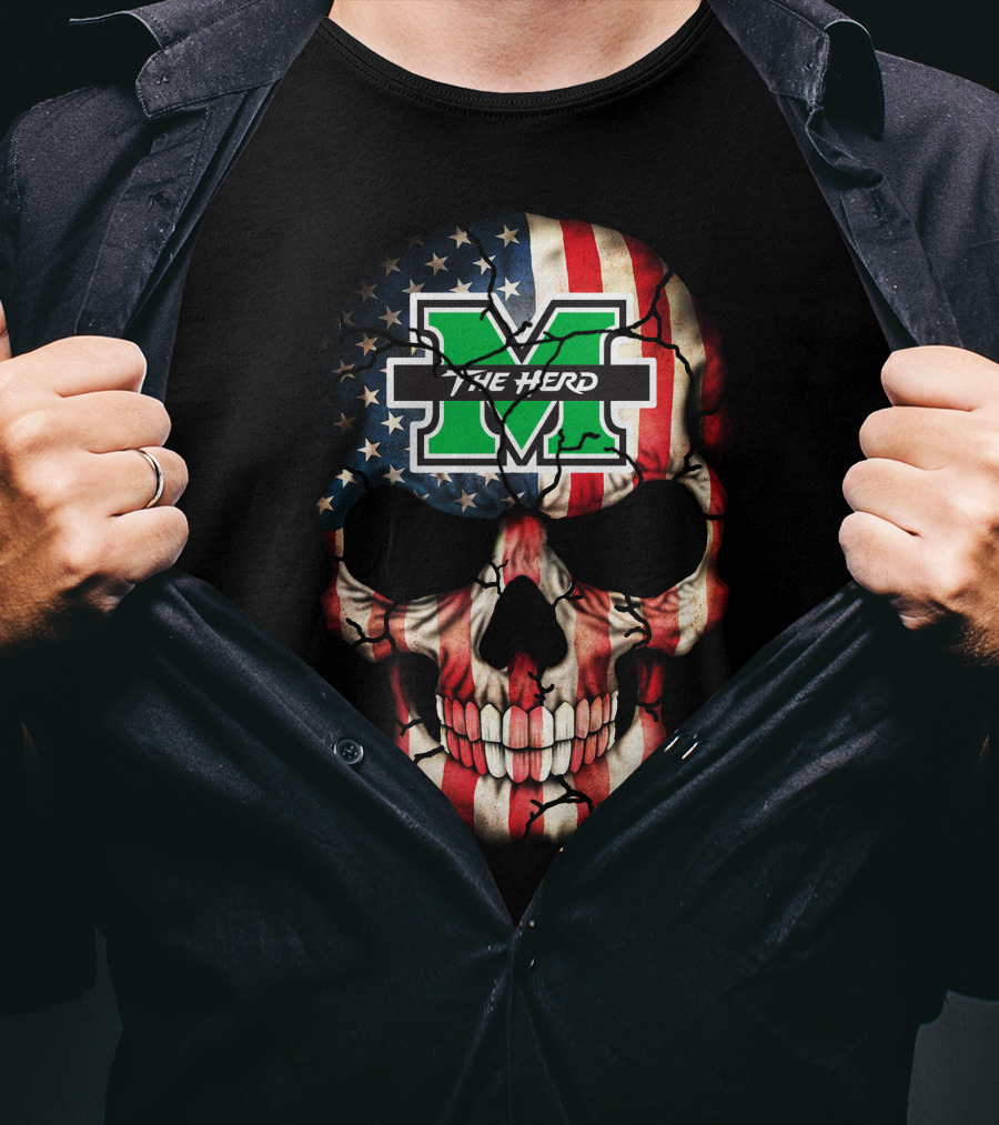 Marshall Thundering Herd American Flag Skull T-Shirt
