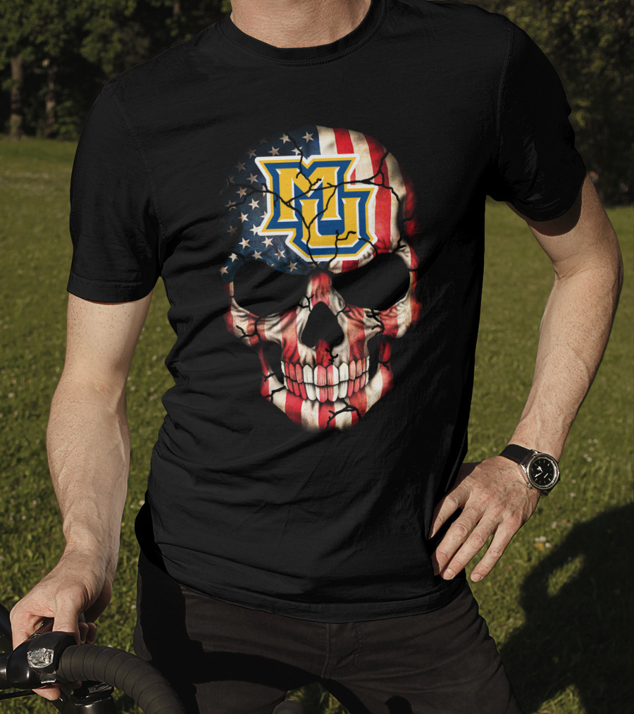 Marquette Golden Eagles American Flag Skull T-Shirt