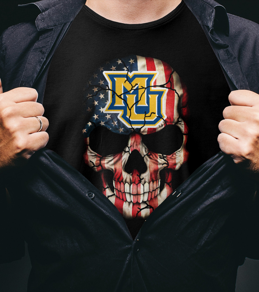 Marquette Golden Eagles American Flag Skull T-Shirt