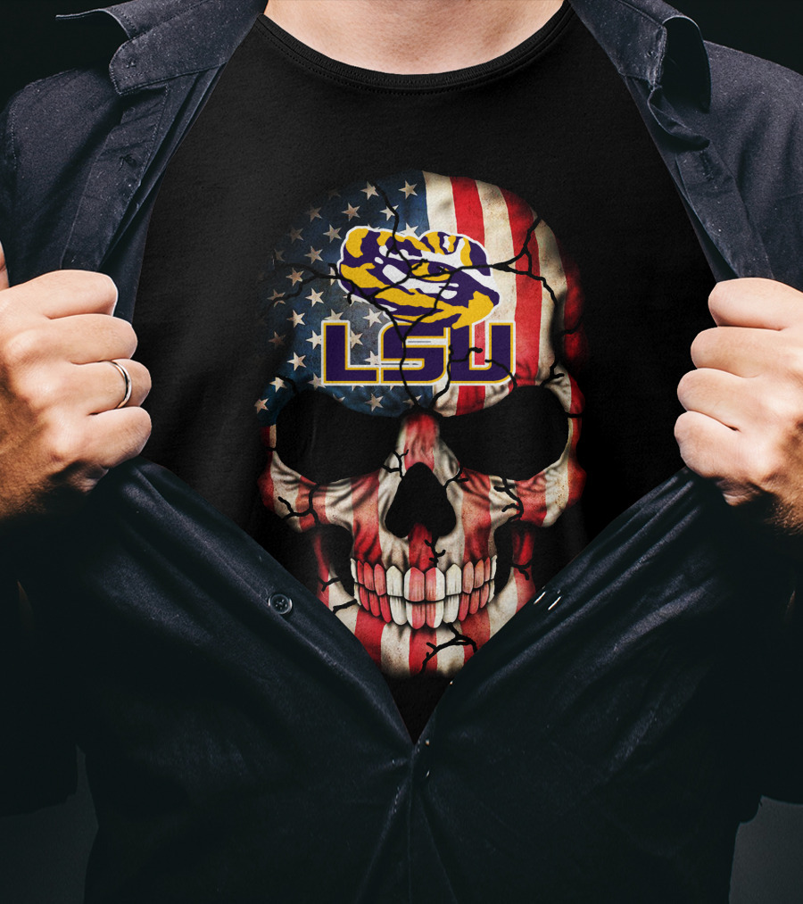 Lsu Tigers American Flag Skull T-Shirt