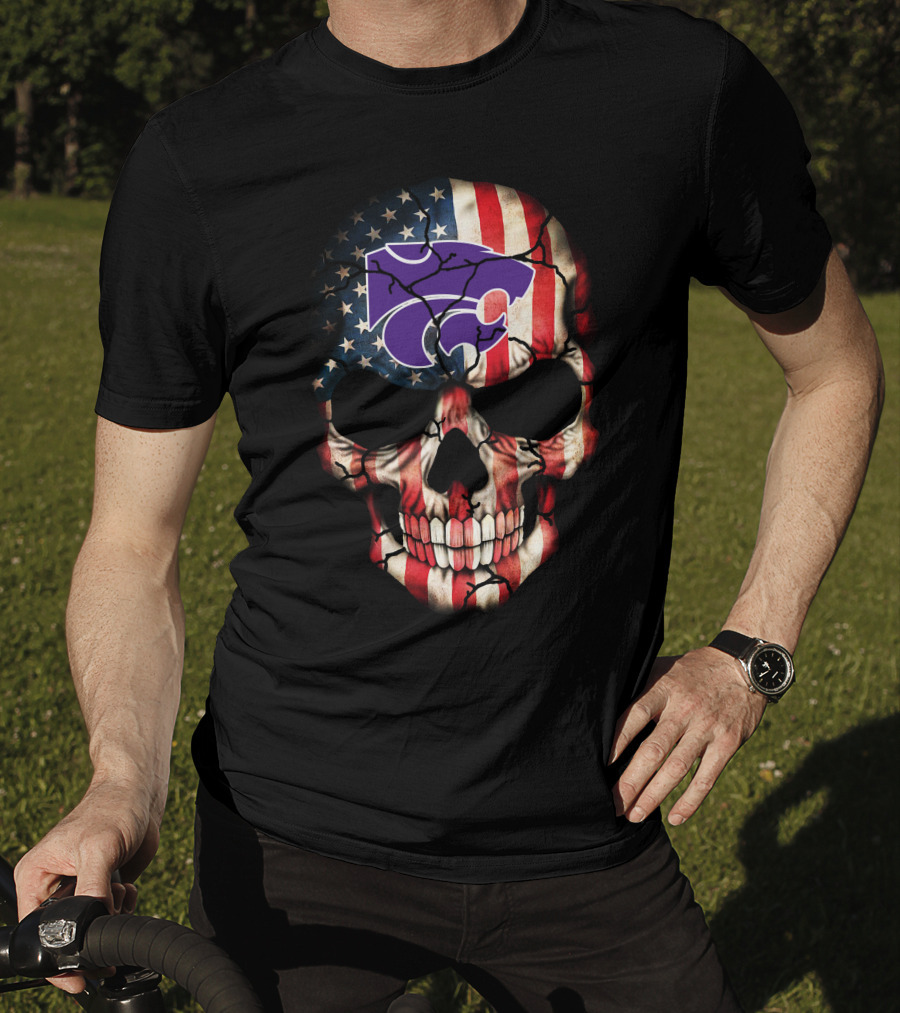 Kansas State Wildcats American Flag Skull T-Shirt