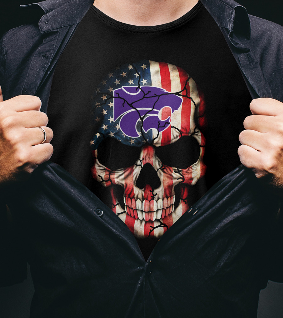 Kansas State Wildcats American Flag Skull T-Shirt