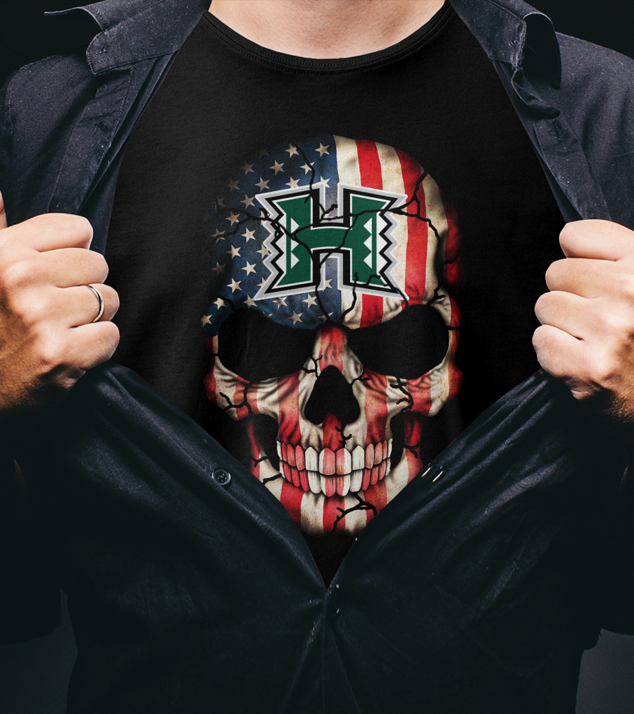 Hawai'i Rainbow Warriors American Flag Skull T-Shirt