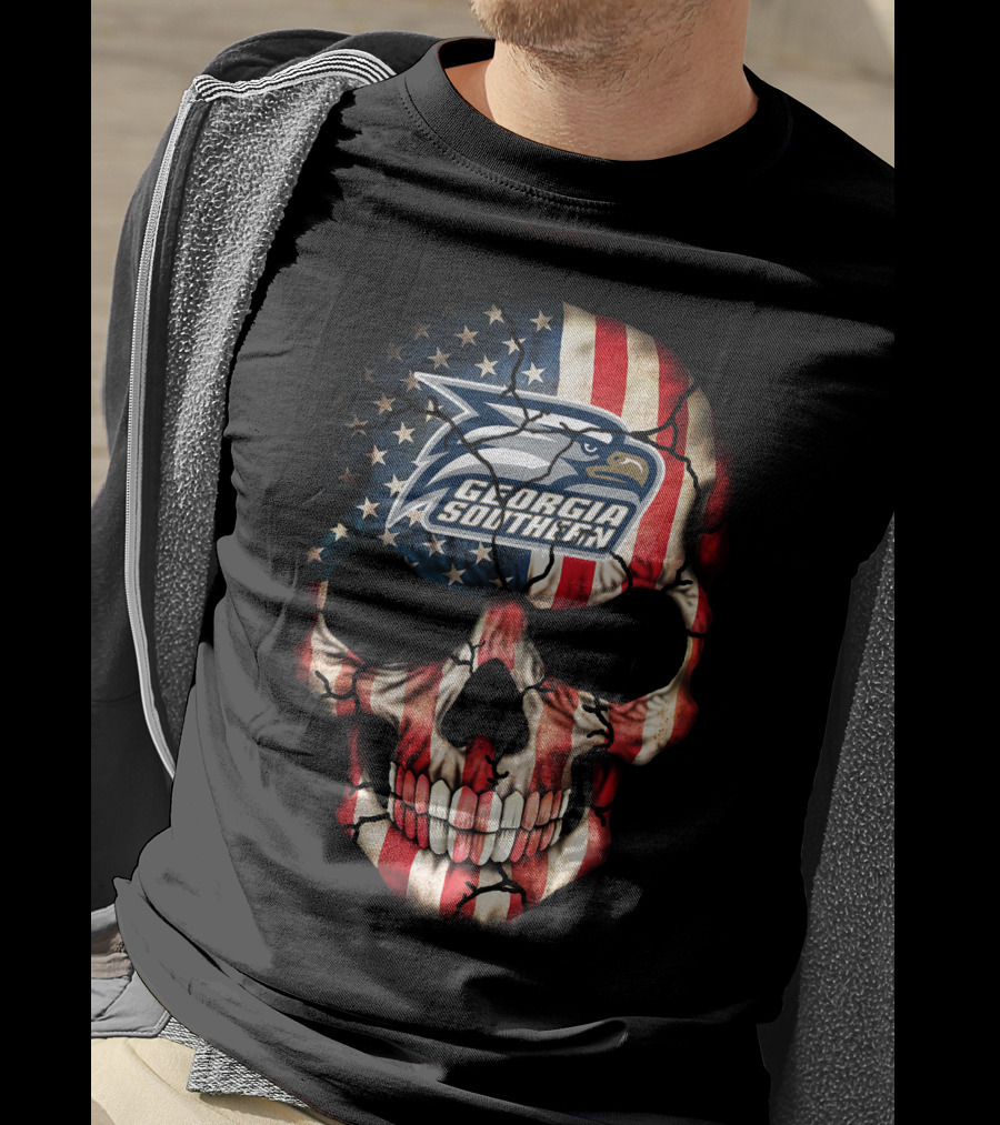 Georgia Southern Eagles American Flag Skull T-Shirt