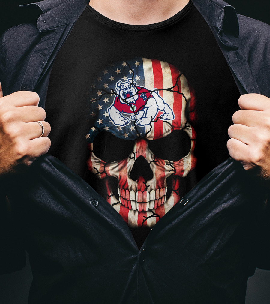 American Flag Skull With '93 Fresno State Bulldogs T-Shirt