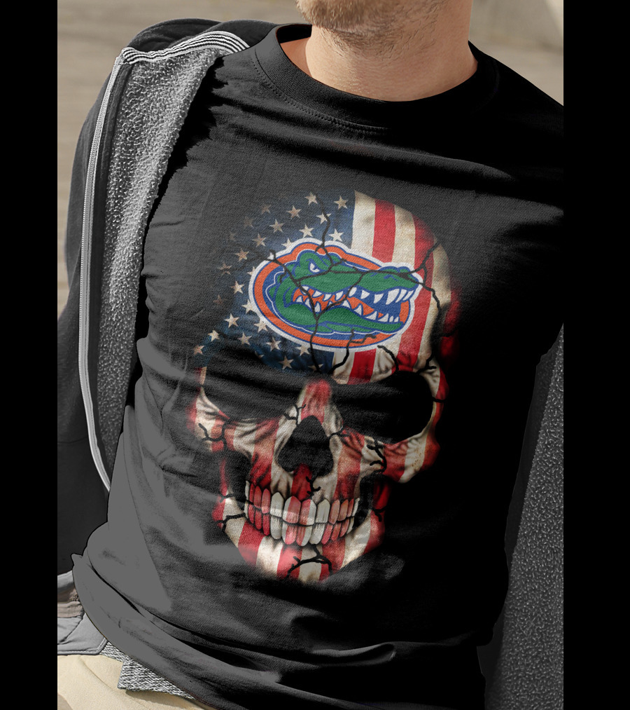 American Flag Skull With Florida Gators T-Shirt