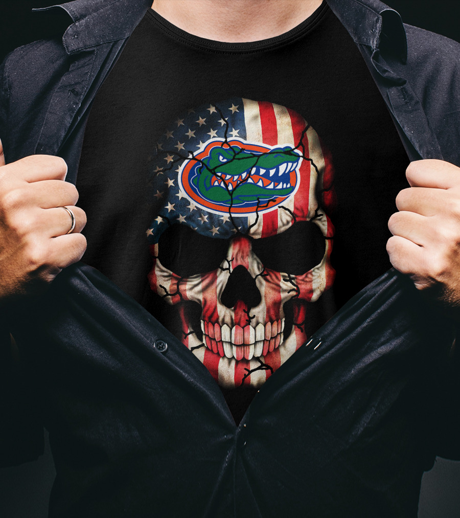 American Flag Skull With Florida Gators T-Shirt