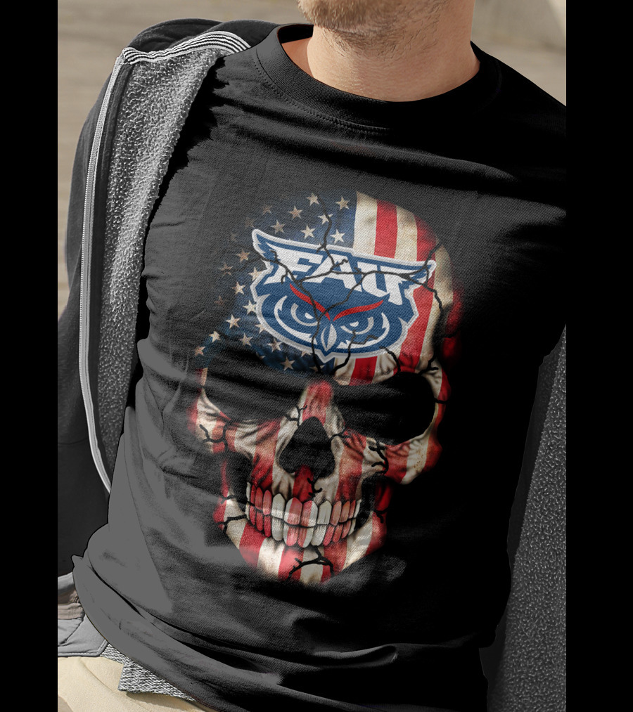 Fau Owls American Flag Skull T-Shirt