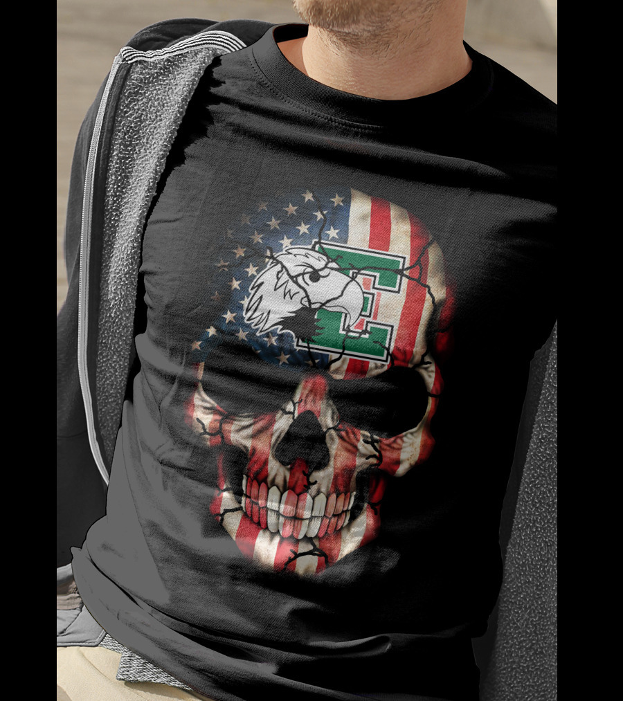 Eastern Michigan Eagles Skull American Flag T-Shirt