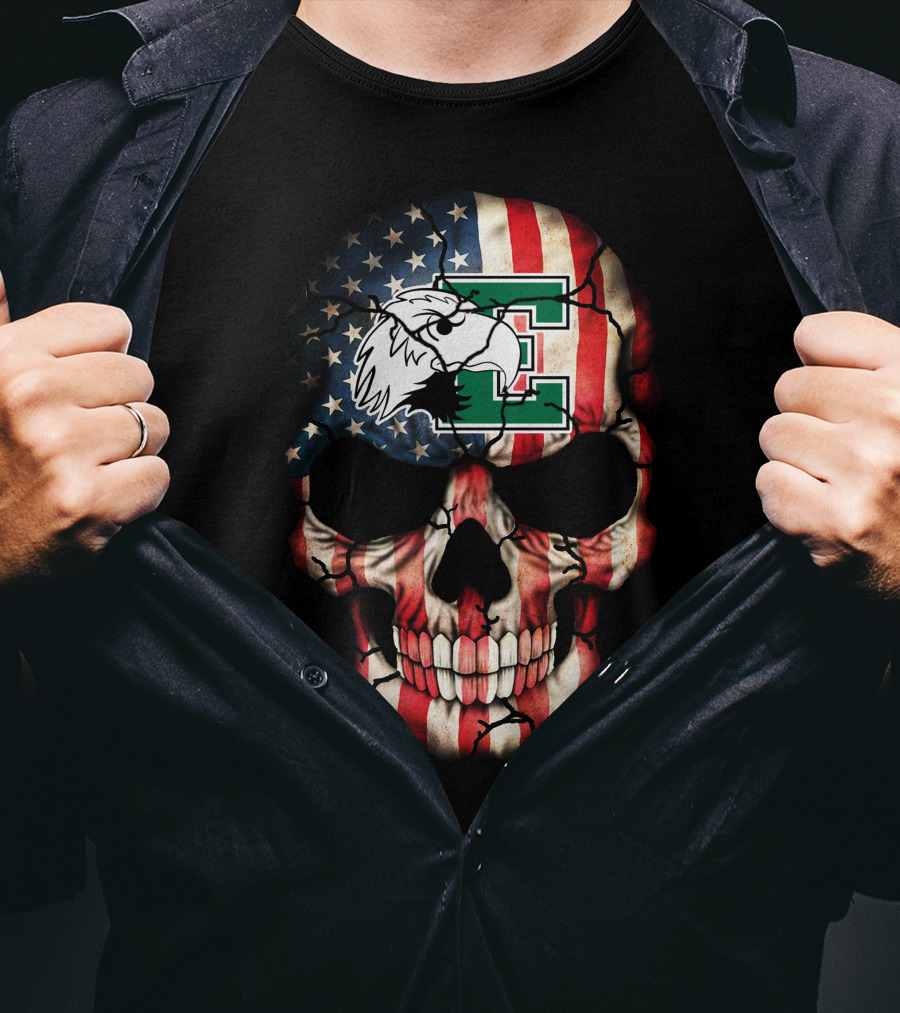 Eastern Michigan Eagles Skull American Flag T-Shirt