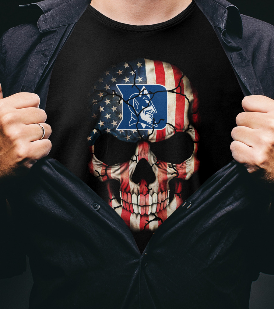 Duke Blue Devils American Flag Skull T-Shirt
