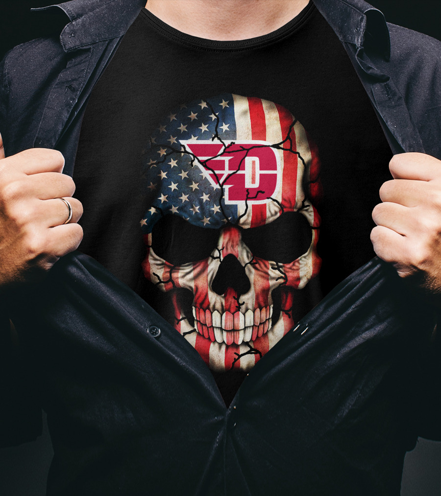 Dayton Flyers American Flag Skull T-Shirt