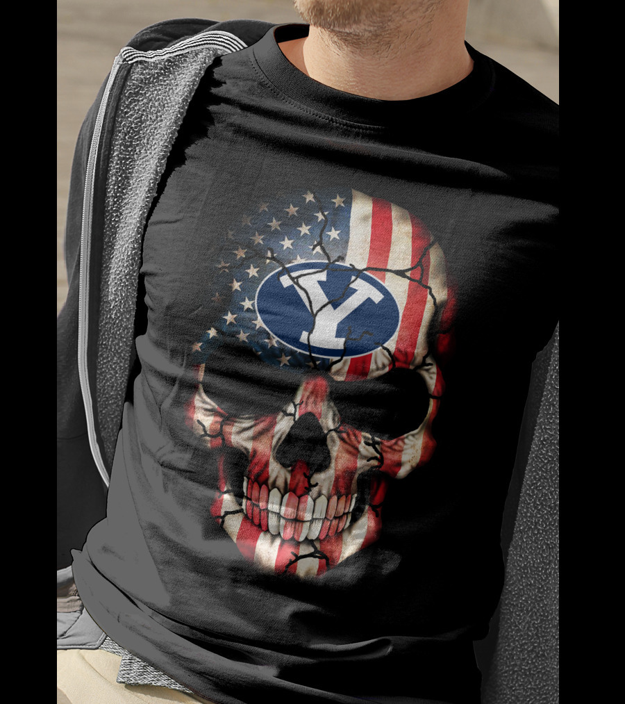 Byu Cougars Skull American Flag T-Shirt