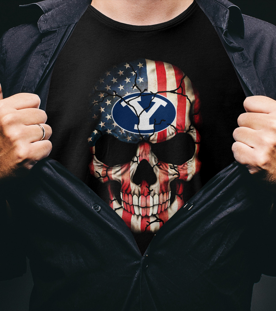 Byu Cougars Skull American Flag T-Shirt