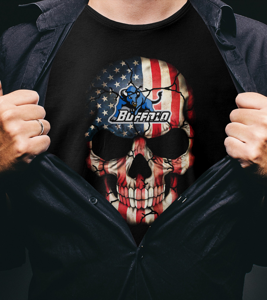 Buffalo Bulls Skull With American Flag T-Shirt