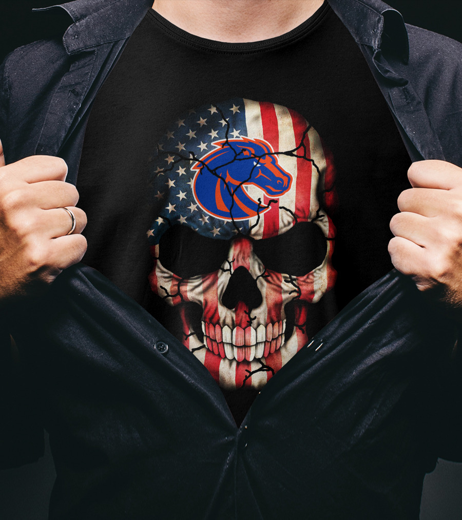 Boise State Broncos American Flag Skull T-Shirt