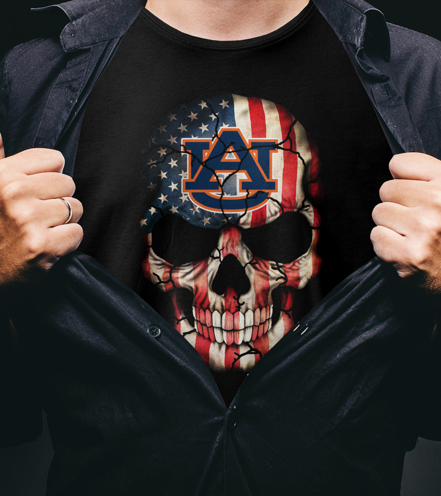 Auburn Tigers Skull American Flag T-Shirt