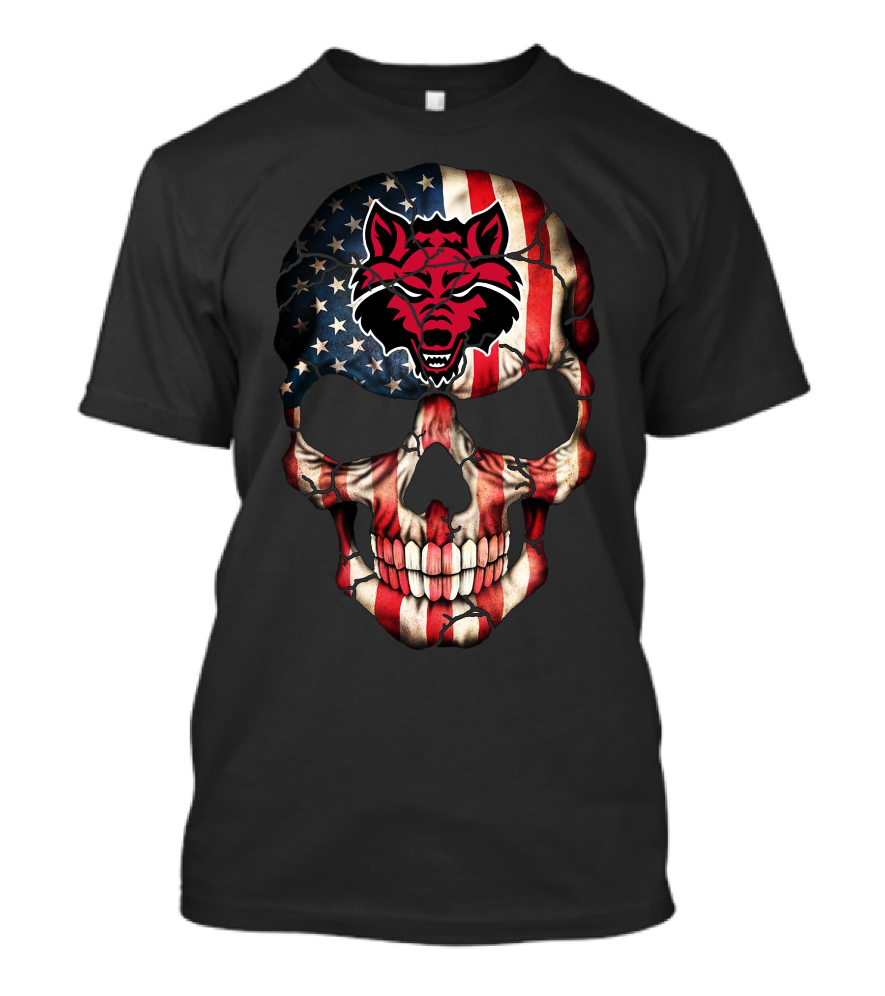 Arkansas State Red Wolves American Flag Skull T-Shirt