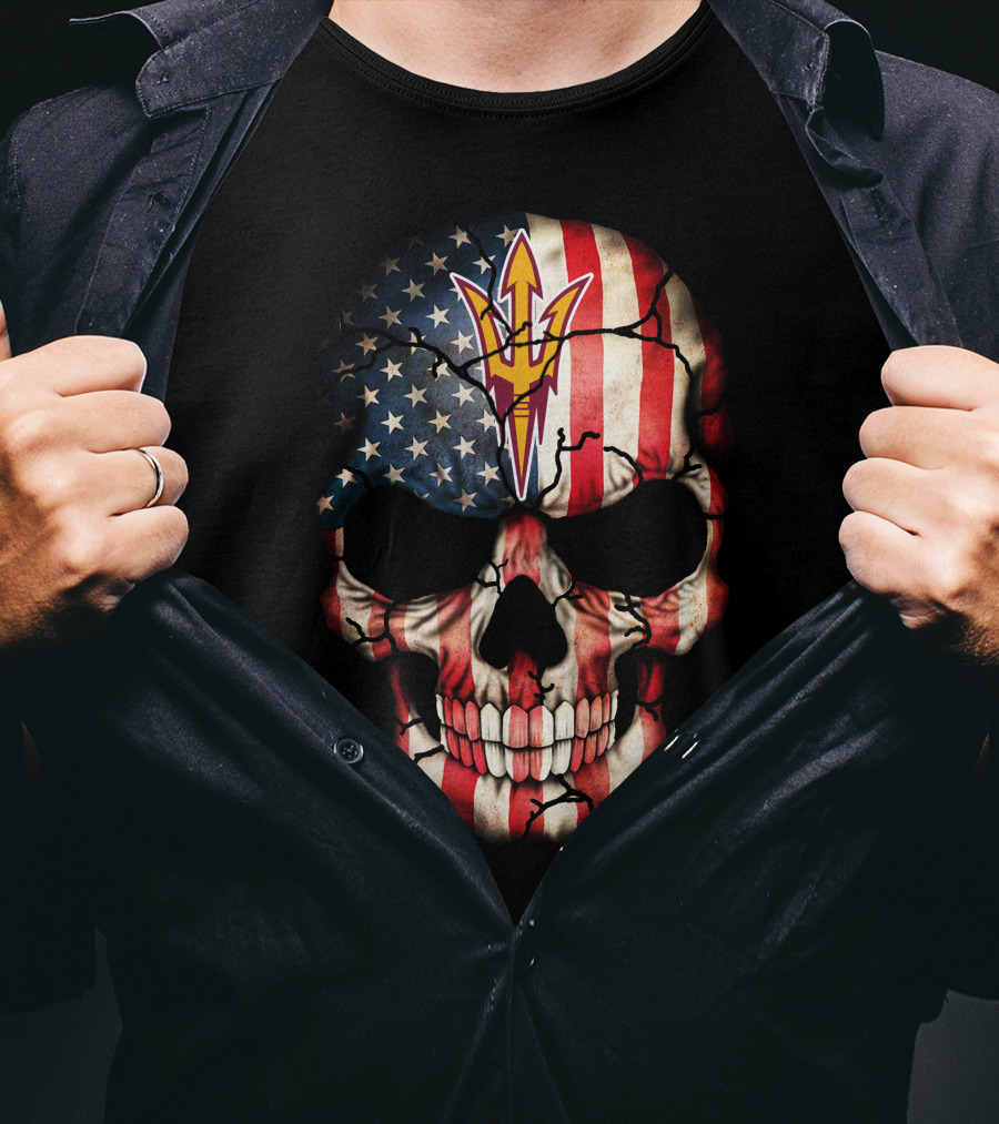 Arizona State Sun Devils Skull With American Flag T-Shirt