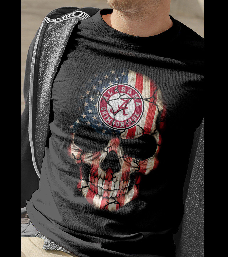 Alabama Crimson Tide American Flag Skull T-Shirt