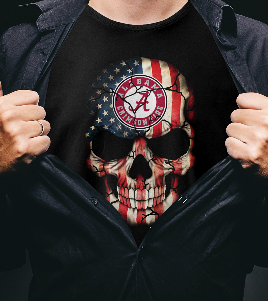 Alabama Crimson Tide American Flag Skull T-Shirt