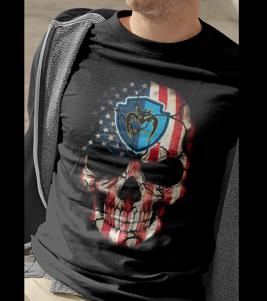Tampa Bay Mutiny Skull American Flag Blue Shield T-Shirt