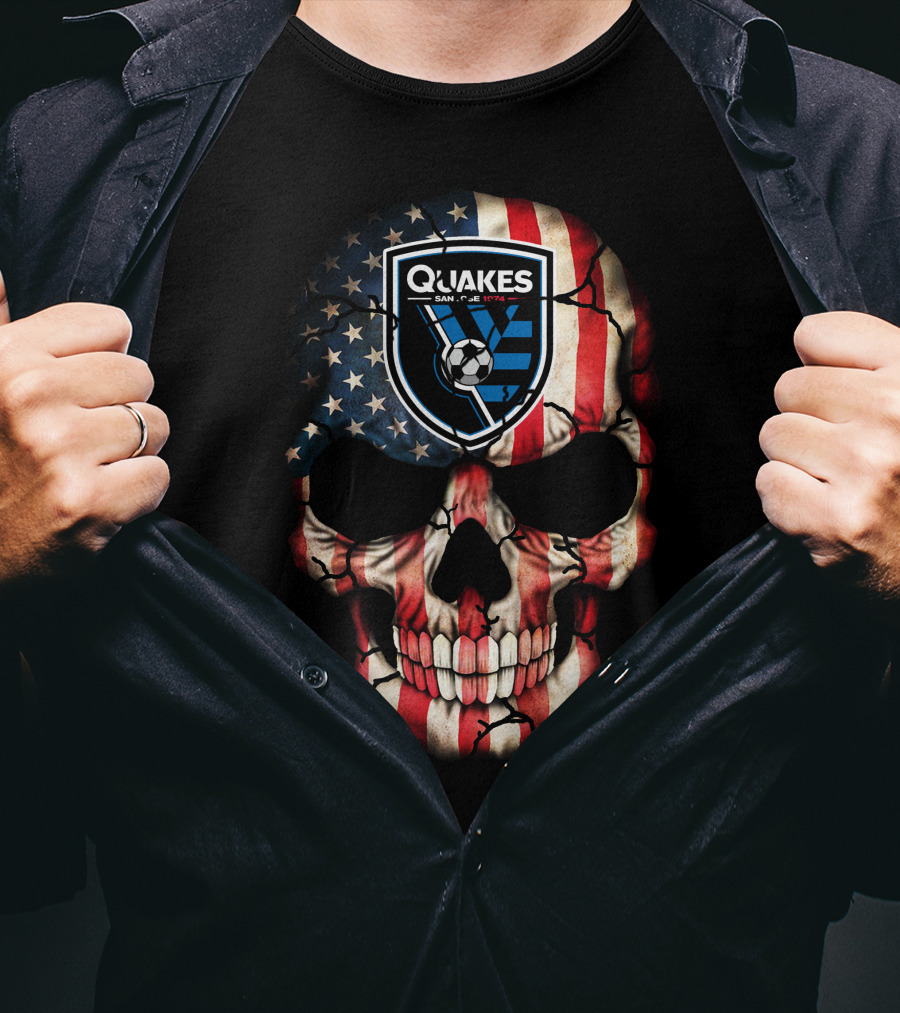 Quakes San Jose 1974 Skull With American Flag Soccer T-Shirt