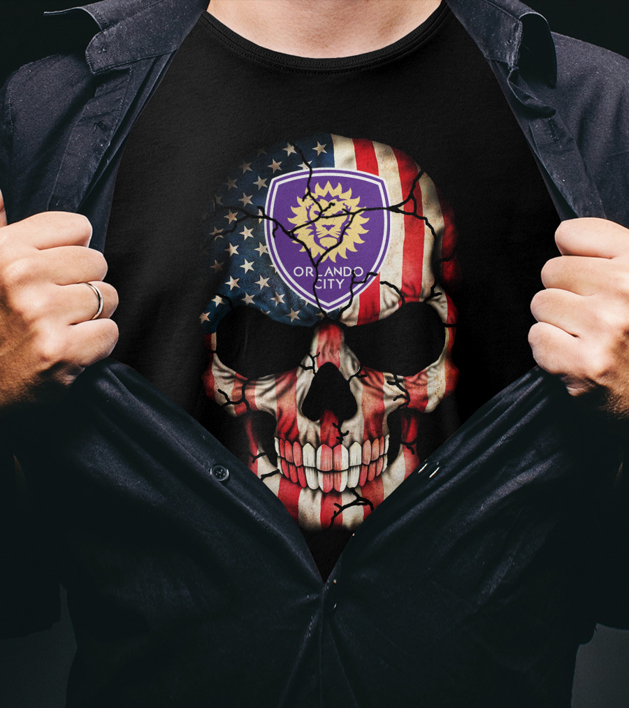 Orlando City Sc American Flag Skull T-Shirt