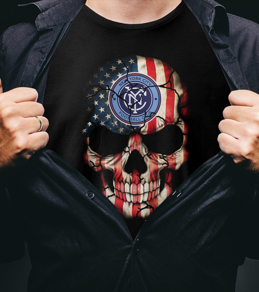 New York City Football Club American Flag Skull T-Shirt