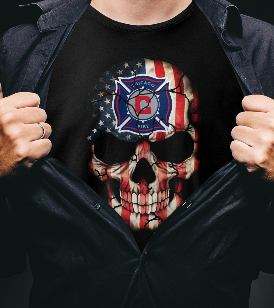 Chicago Fire Skull With American Flag T-Shirt