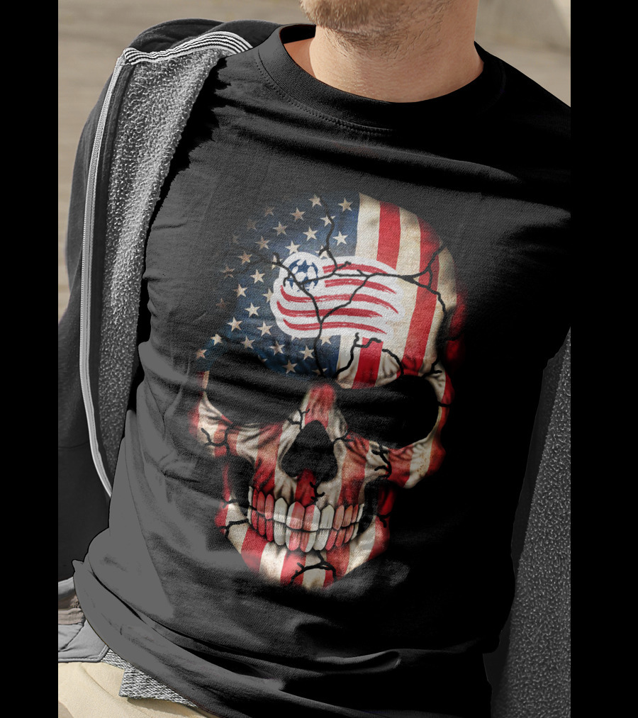 New England Revolution American Flag Skull T-Shirt