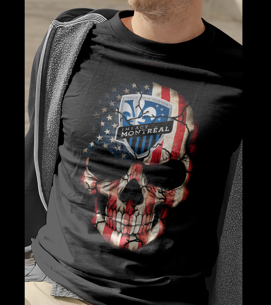 Tous Pour Gagner Impact Montreal American Flag Skull T-Shirt