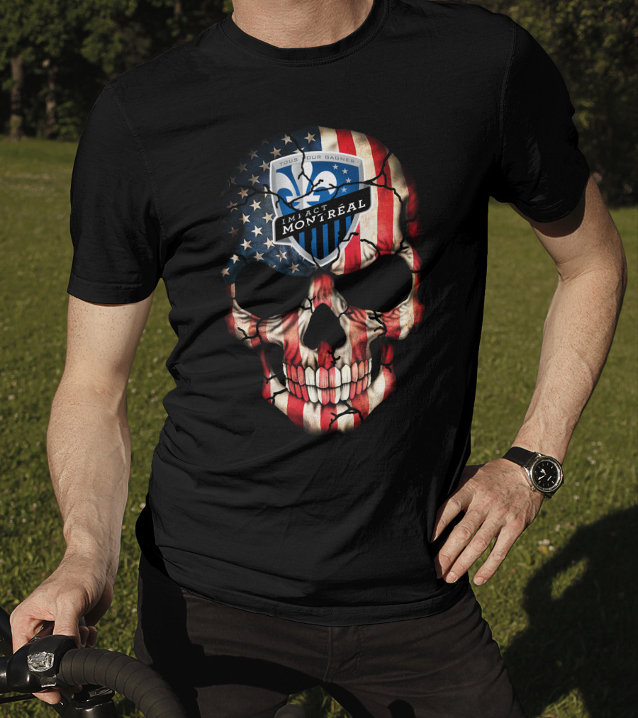 Tous Pour Gagner Impact Montreal American Flag Skull T-Shirt