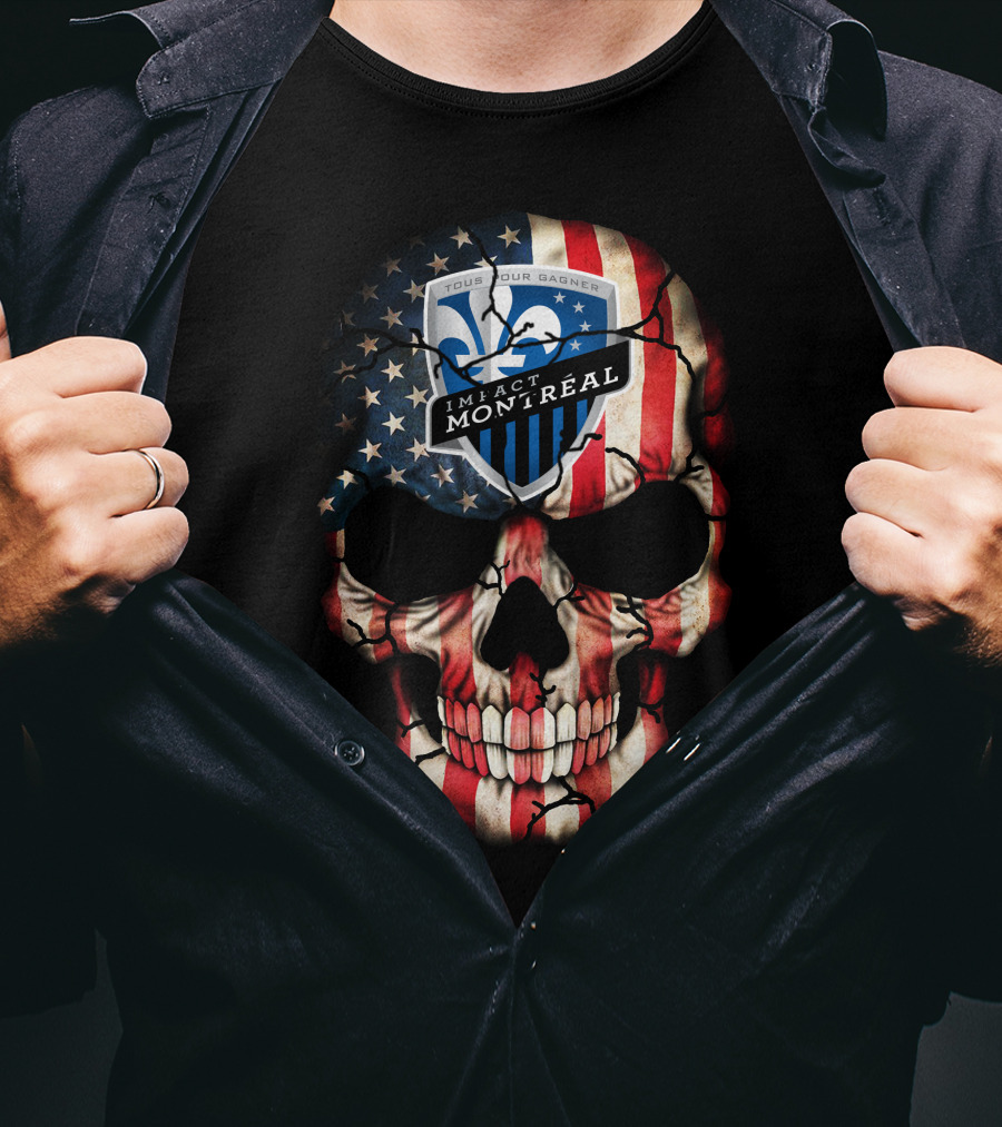 Tous Pour Gagner Impact Montreal American Flag Skull T-Shirt