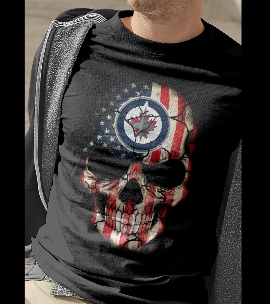 Winnipeg Jets Skull American Flag T-Shirt