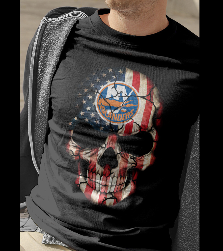 New York Islanders Skull American Flag T-Shirt