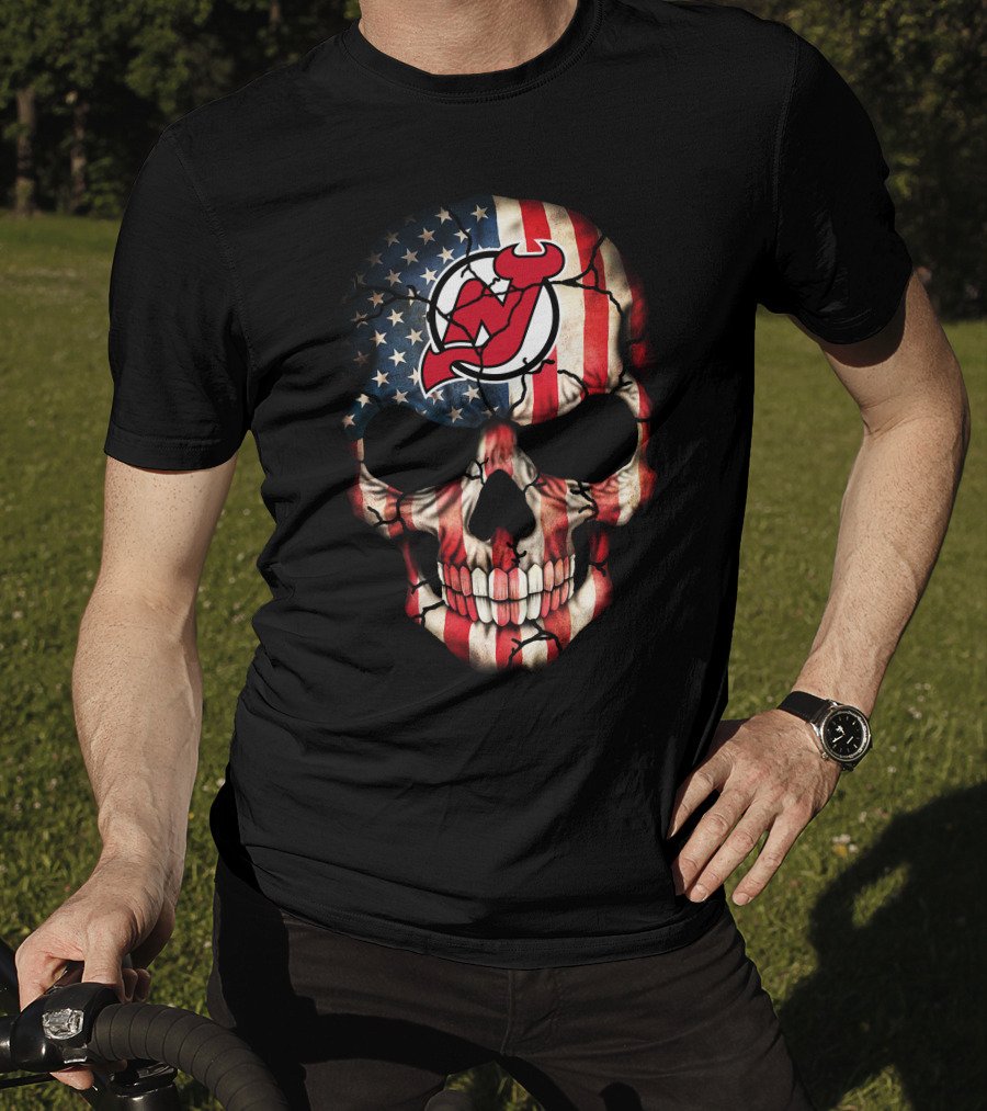 New Jersey Devils American Flag Skull T-Shirt