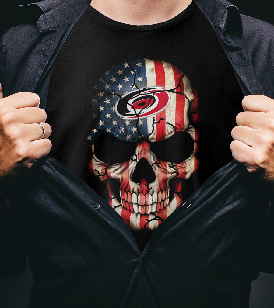 Carolina Hurricanes Skull American Flag T-Shirt