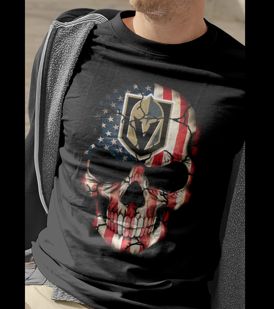 Vegas Golden Knights Skull American Flag T-Shirt
