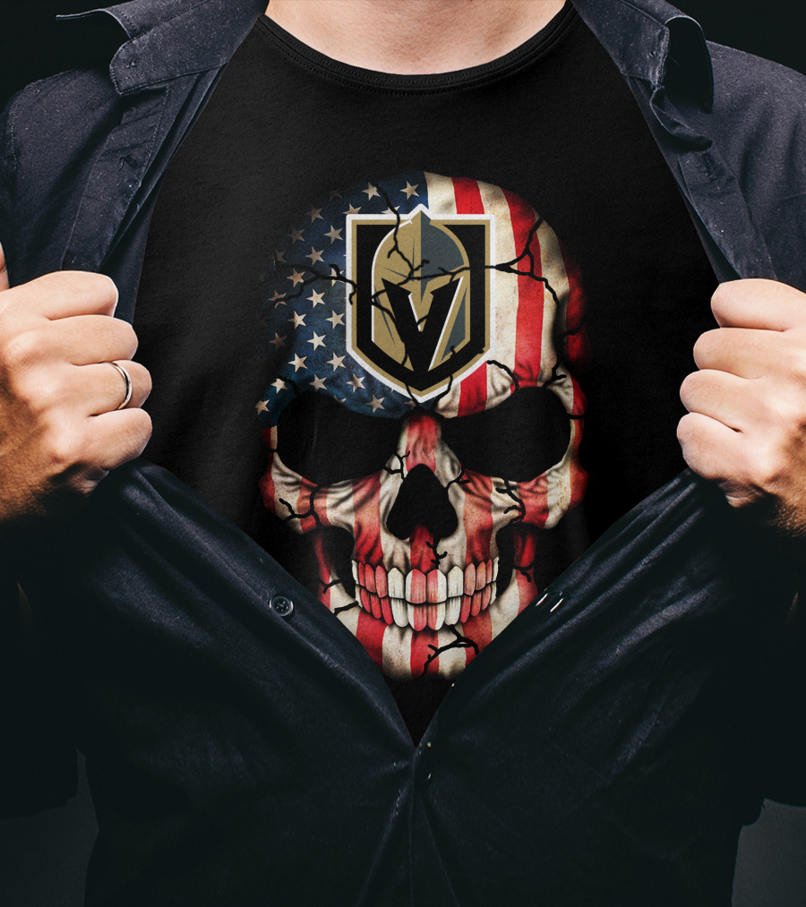 Vegas Golden Knights Skull American Flag T-Shirt