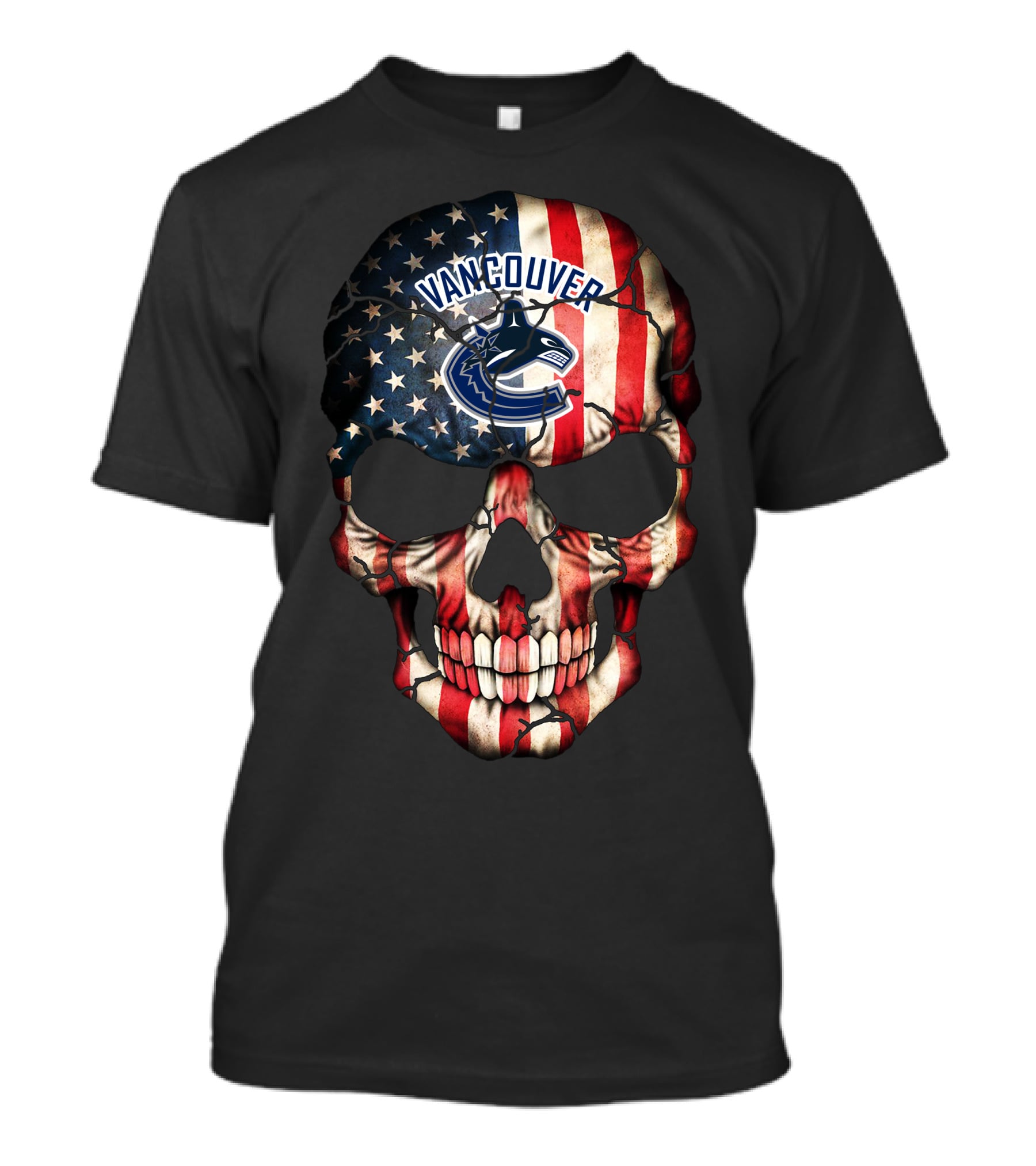 Vancouver Canucks American Flag Skull T-Shirt