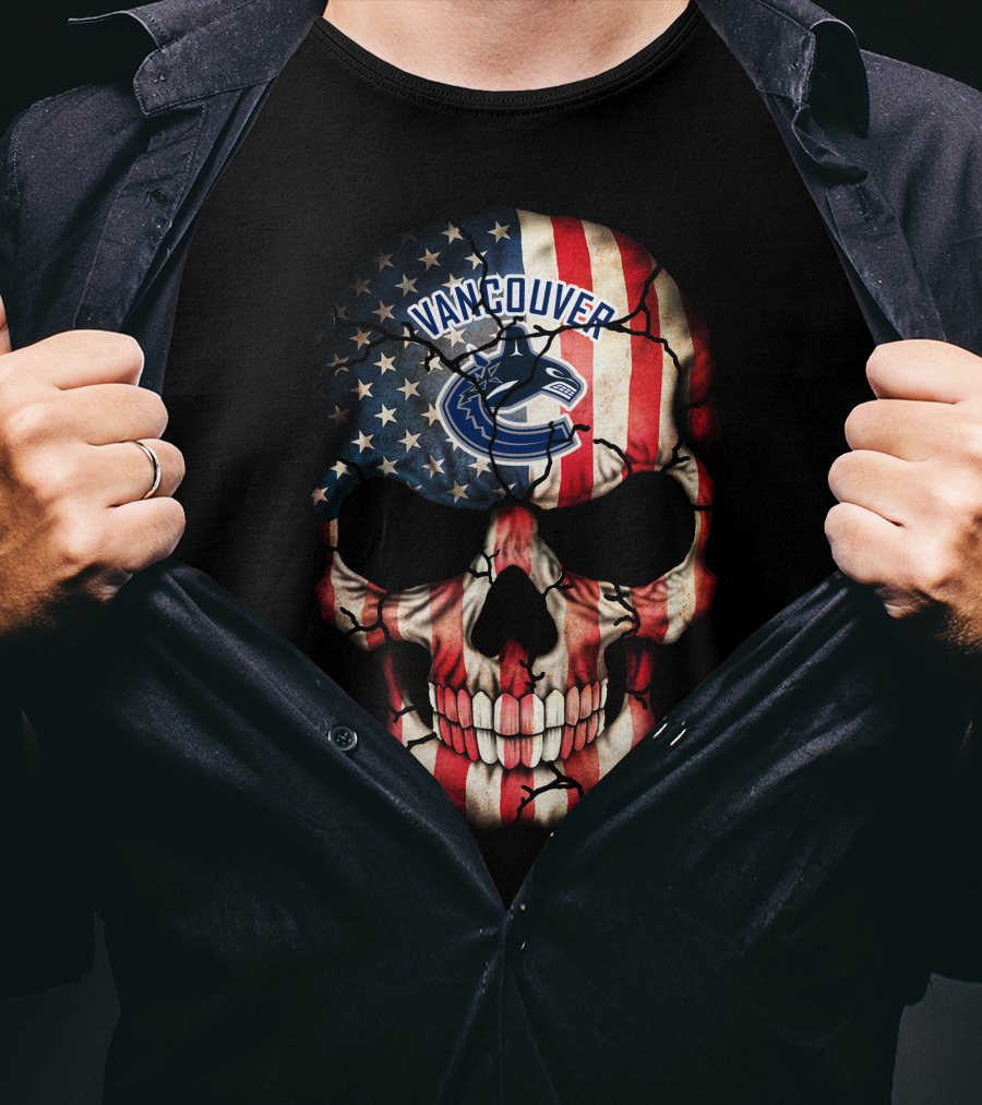 Vancouver Canucks American Flag Skull T-Shirt