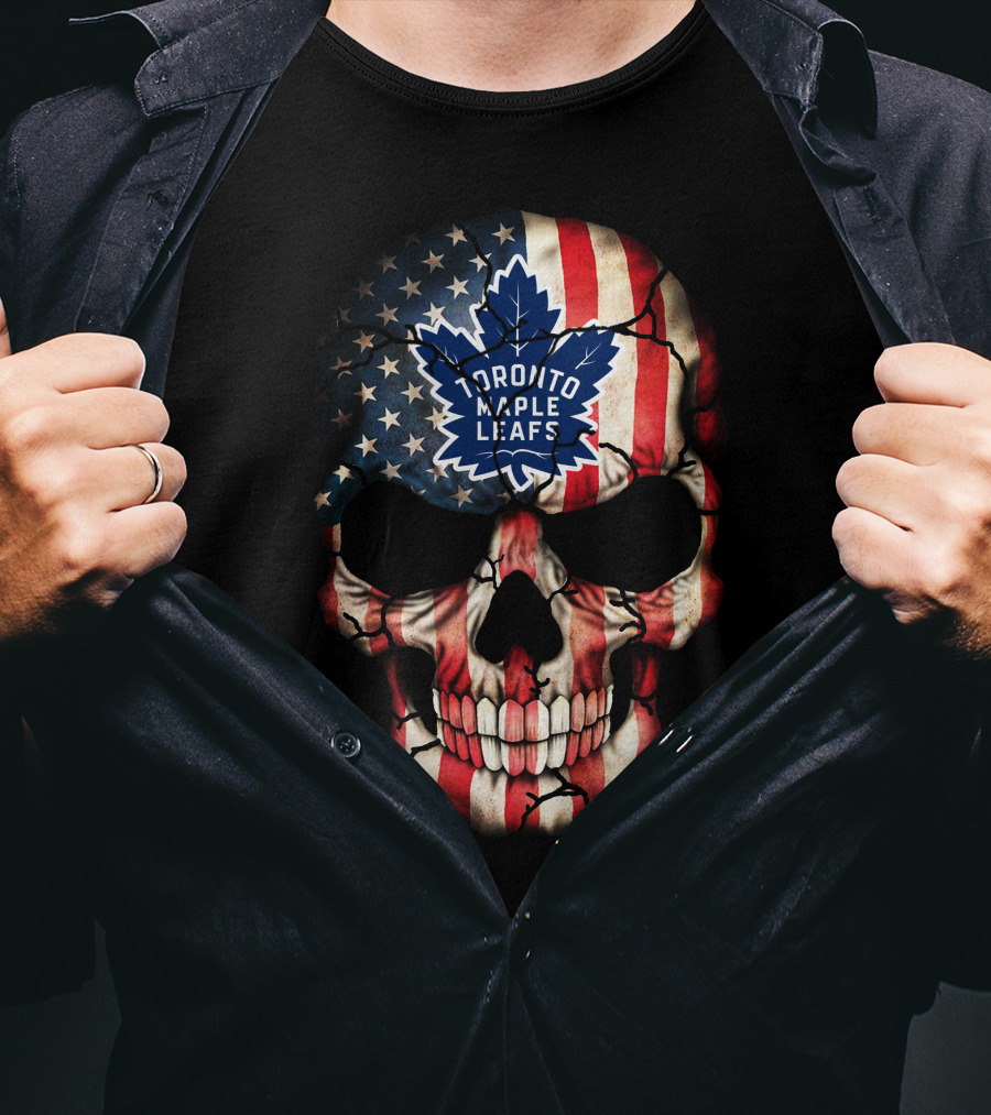 Toronto Maple Leafs American Flag Skull T-Shirt